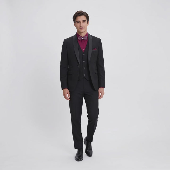 Menseventwear Fashion 3 Pieces Mens Suit Flat Shawl Lapel Tuxedos (Blazer+vest+Pants)