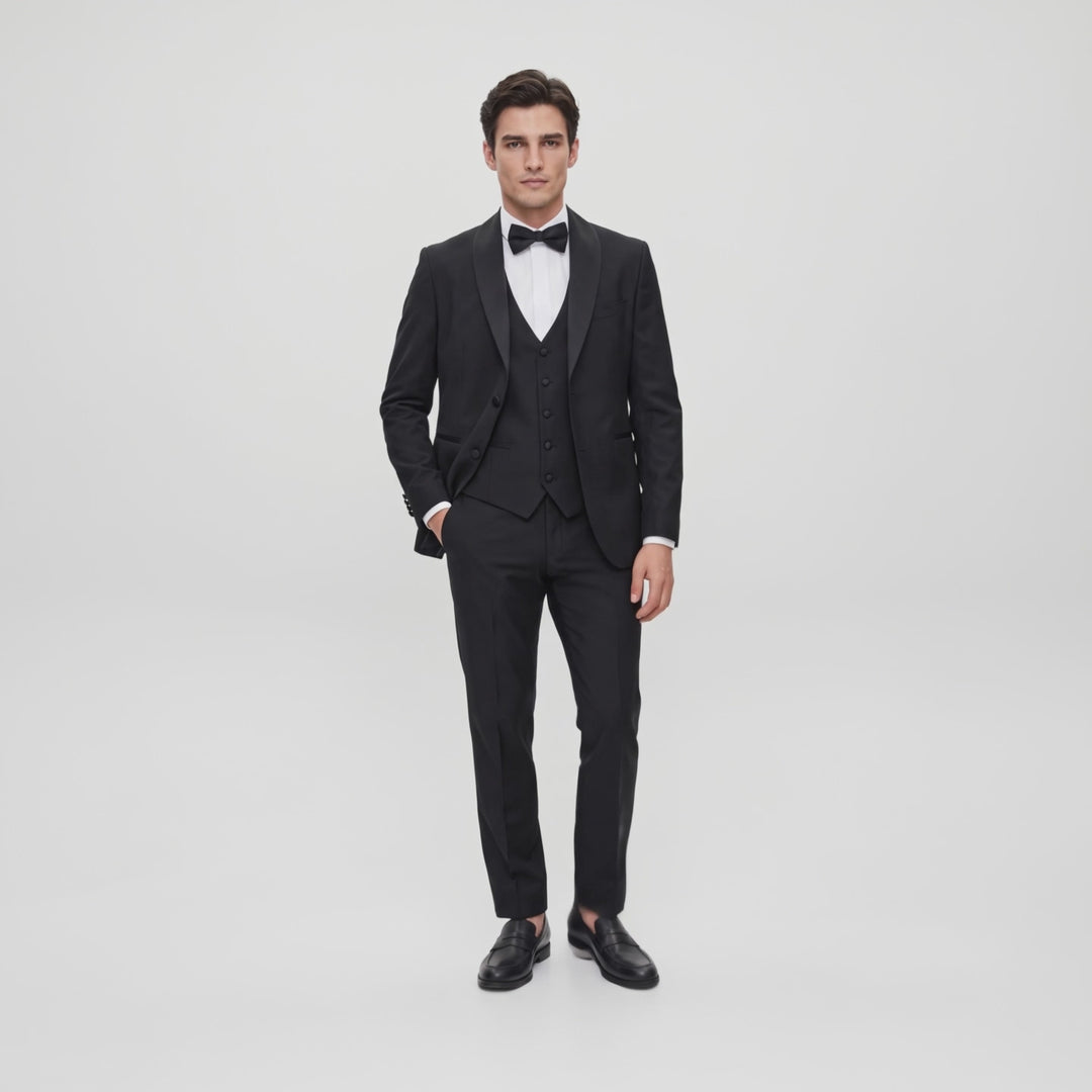 Menseventwear Formal 3 Pieces Mens Suit Flat Shawl Lapel Tuxedos For Party (Blazer+vest+Pants)