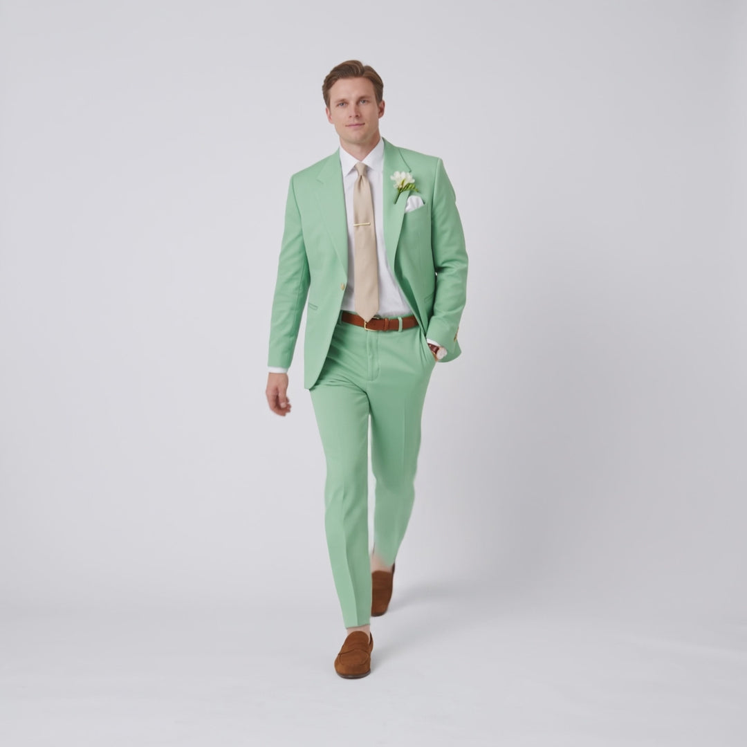 Menseventwear Formal 2 Pieces Mens Suit Flat Notch Lapel  Set (Blazer+Pants)