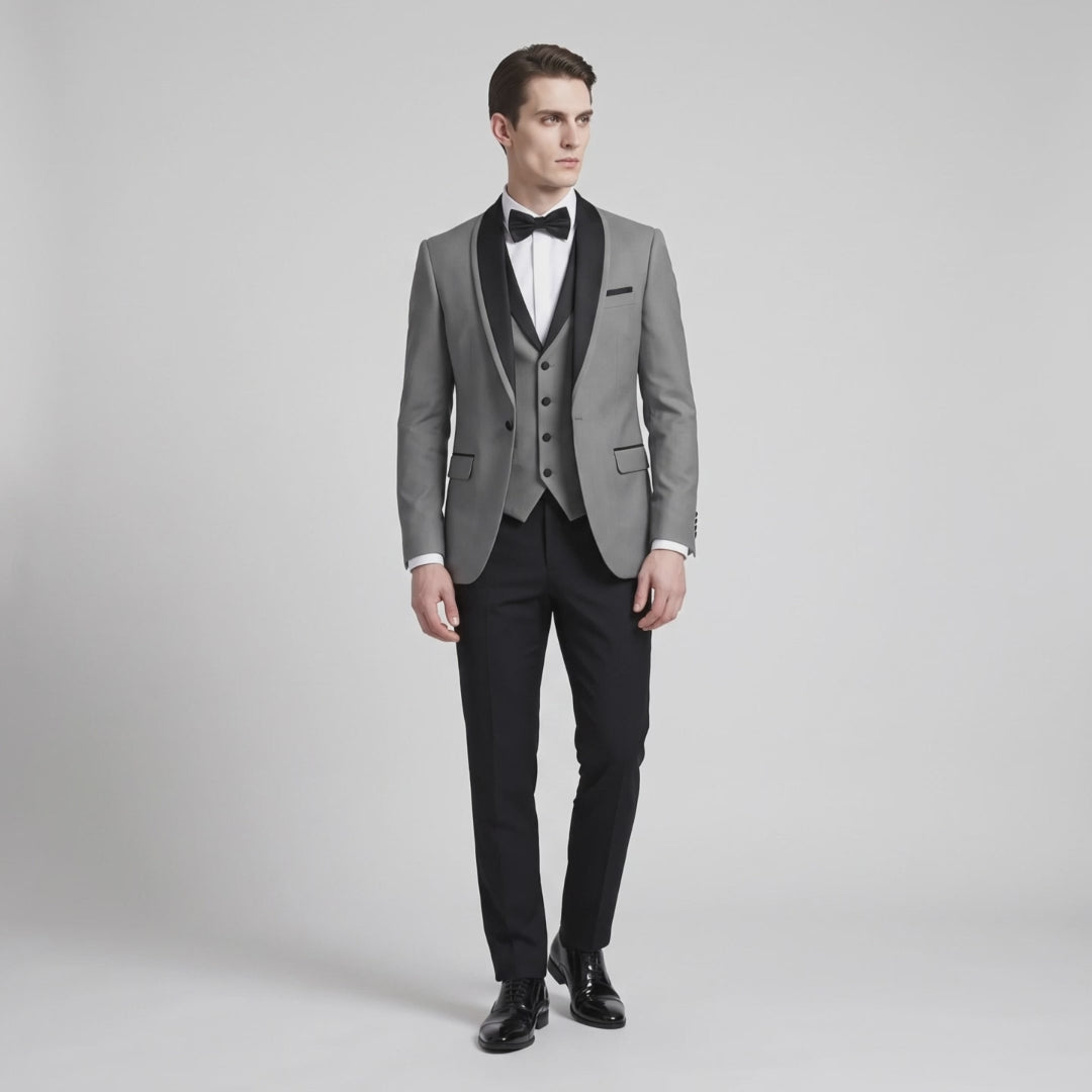 Menseventwear Formal 3 Pieces Men‘s Suit Flat Shawl Lapel Tuxedos (Blazer+vest+Pants)
