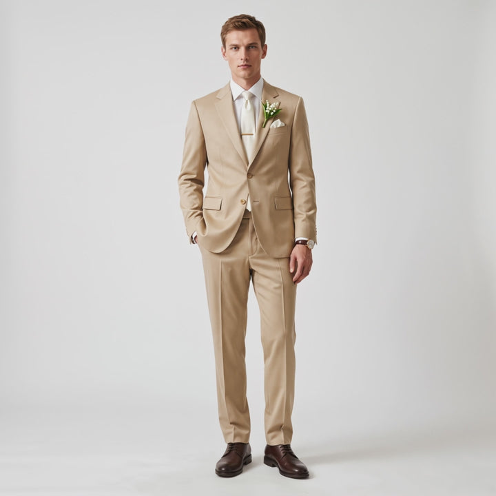 Menseventwear Formal 2 Pieces Mens Suit Flat Notch Lapel Set (Blazer+Pants)