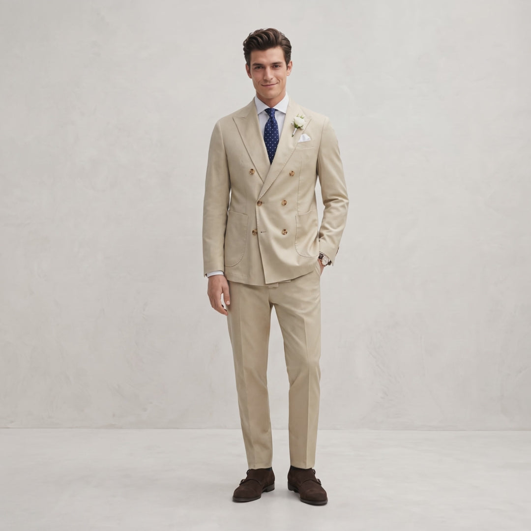 Menseventwear Formal 2 Pieces Mens Suit Flat Peak Lapel Suit For Wedding (Blazer+Pants)