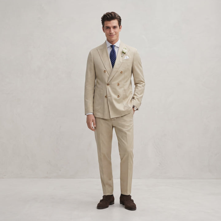 Menseventwear Formal 2 Pieces Mens Suit Flat Peak Lapel Suit For Wedding (Blazer+Pants)