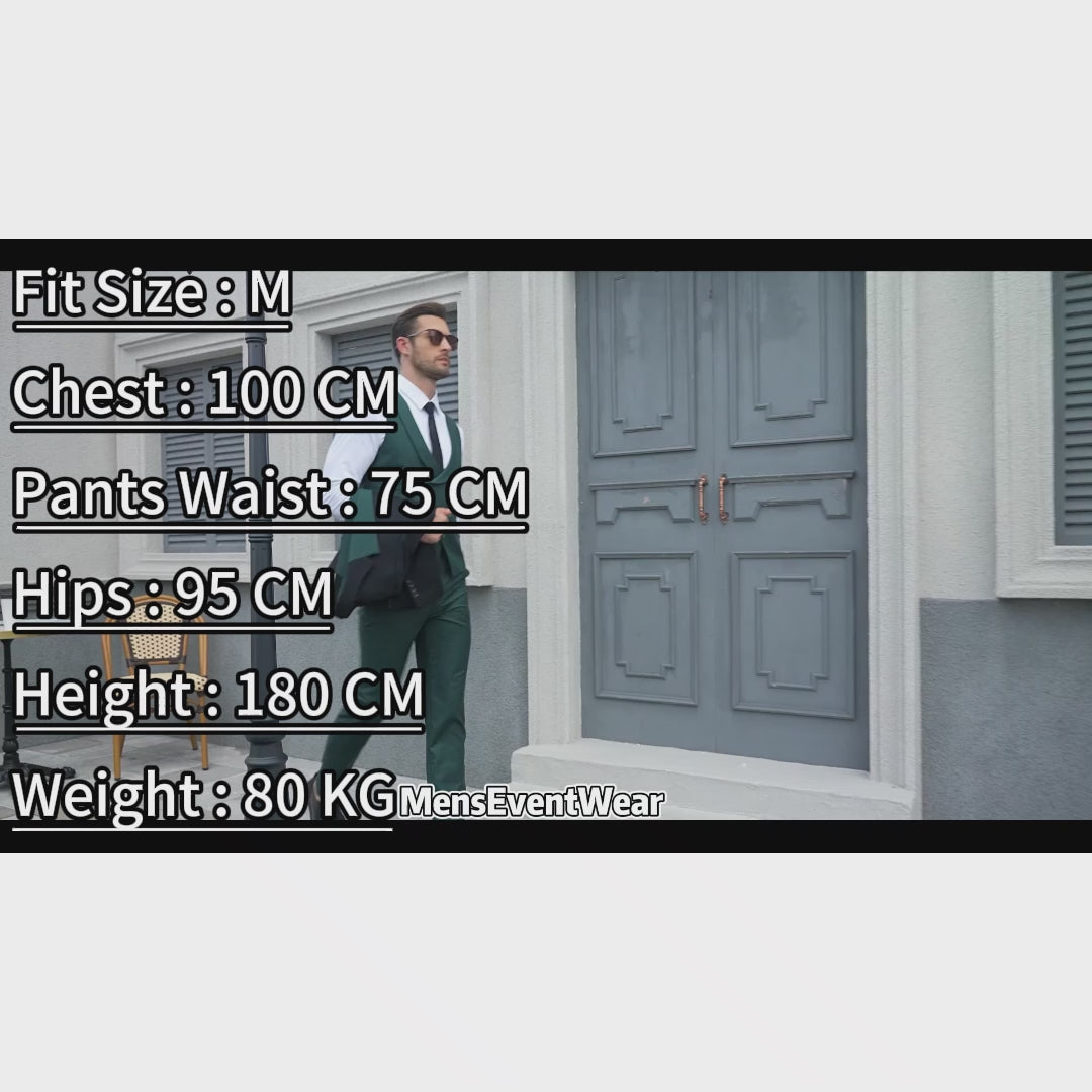 Menseventwear Formal Men's Suits Slim Fit 3 Pieces Notch Lapel Tuxedos (Blazer+Vest+Black Pant)