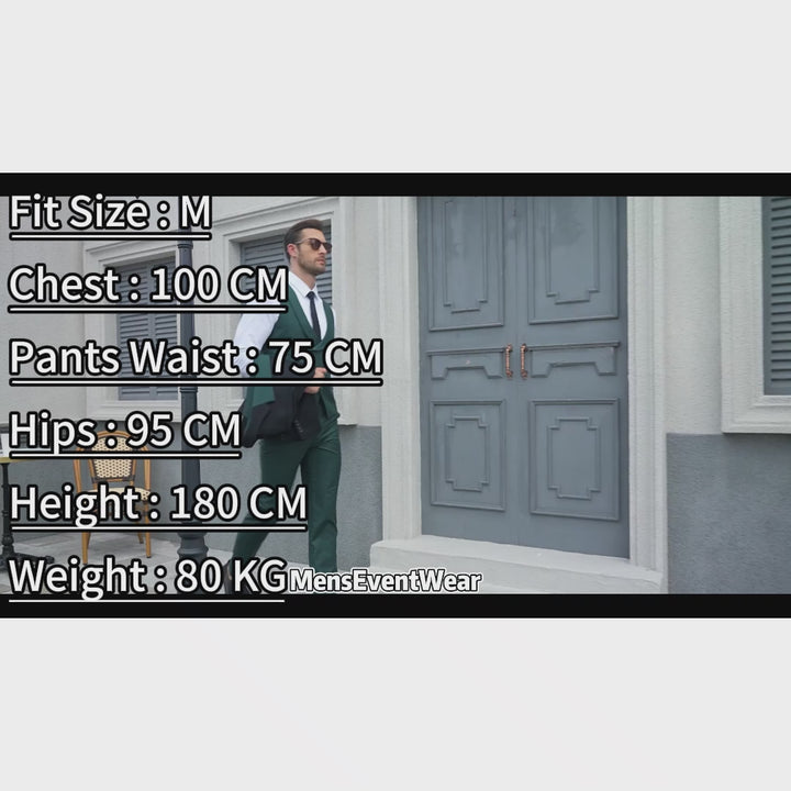 Menseventwear Formal Men's Suits Slim Fit 3 Pieces Notch Lapel Tuxedos (Blazer+Vest+Black Pant)