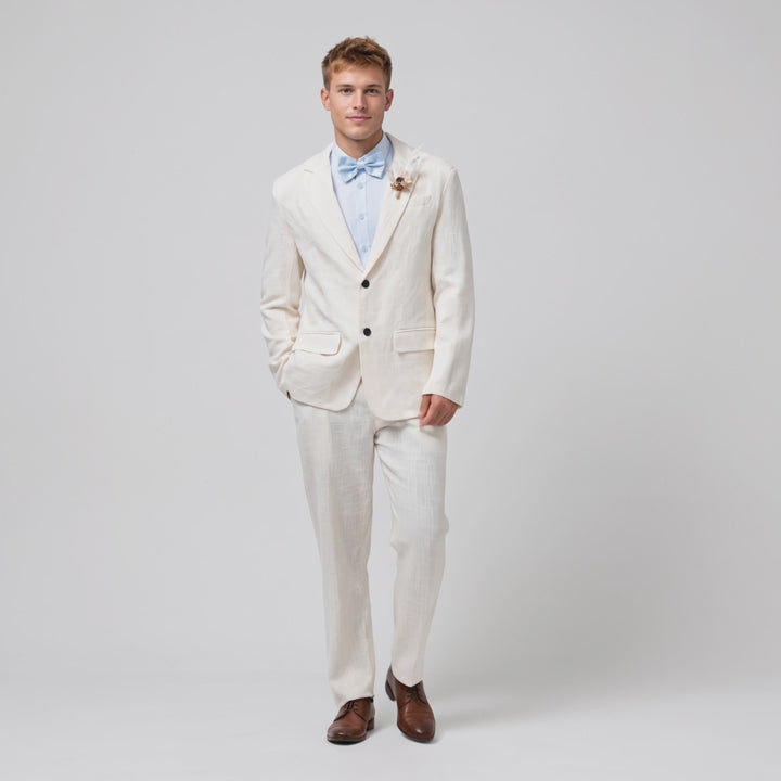 Menseventwear Formal 2 Pieces Mens Suit Flat Linen Notch Lapel Suit (Blazer + Pants)
