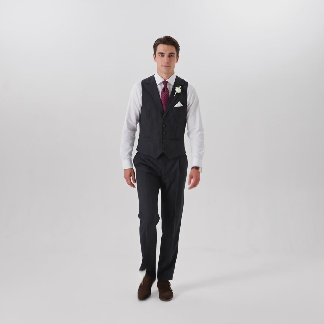 Menseventwear Fashion 2 Pieces Mens Stripe Suit Flat Notch Lapel Vest Suit For Wedding (Vest + Pants)