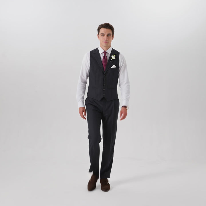 Menseventwear Fashion 2 Pieces Mens Stripe Suit Flat Notch Lapel Vest Suit For Wedding (Vest + Pants)