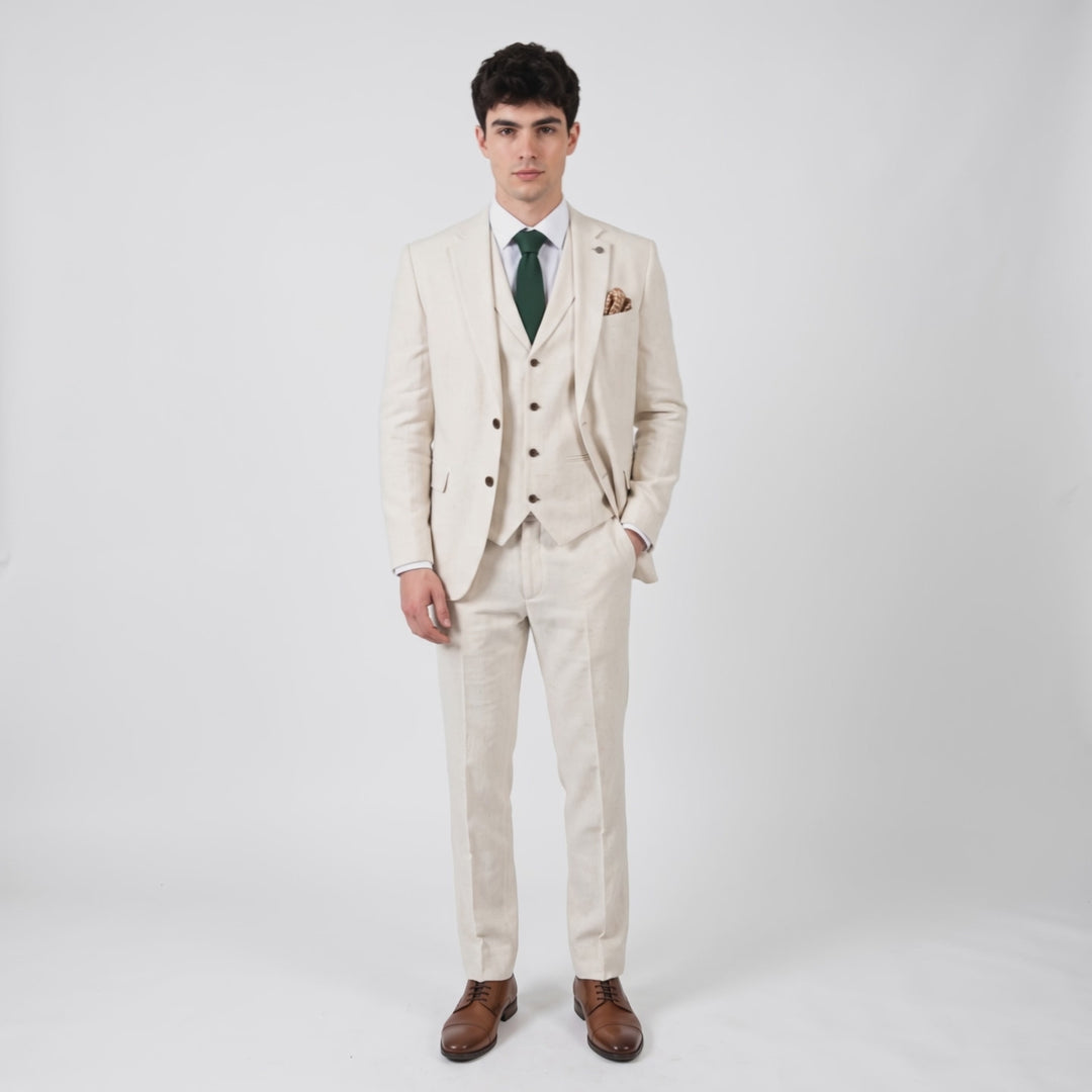 Menseventwear Formal 3 Pieces Mens Suit Flat Linen Notch Lapel Suit(Blazer+Vest+Pants)