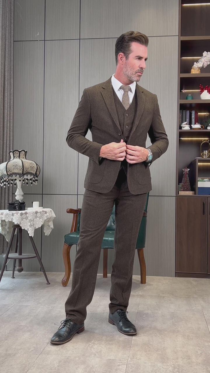 Männer lässig 3 Stück Herrenanzug klassische Tweed Notch Revers Tuxedos (Blazer+Weste+Hose)