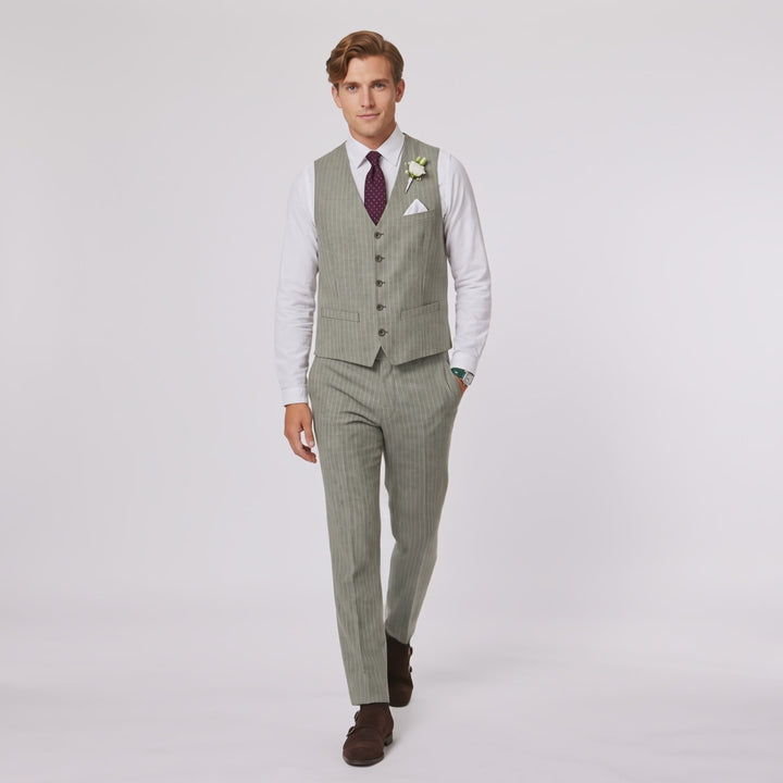 Menseventwear Fashion 2 Pieces Mens Stripe Suit Flat V-Neck Vest Suit For Wedding (Vest + Pants)