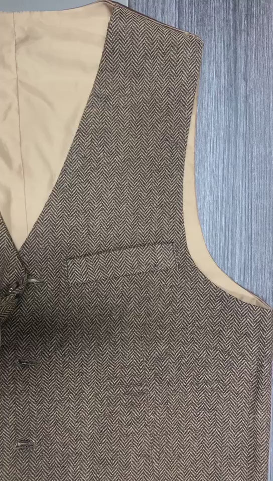 Lässige, klassische Slim Fit Tweed Weste mit Fischgrätmuster und V-Ausschnitt für Herren