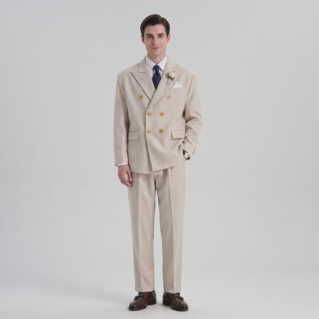 Menseventwear Formal 2 Pieces Mens Suit Flat Peak Lapel Suits For Wedding (Blazer+Pants)