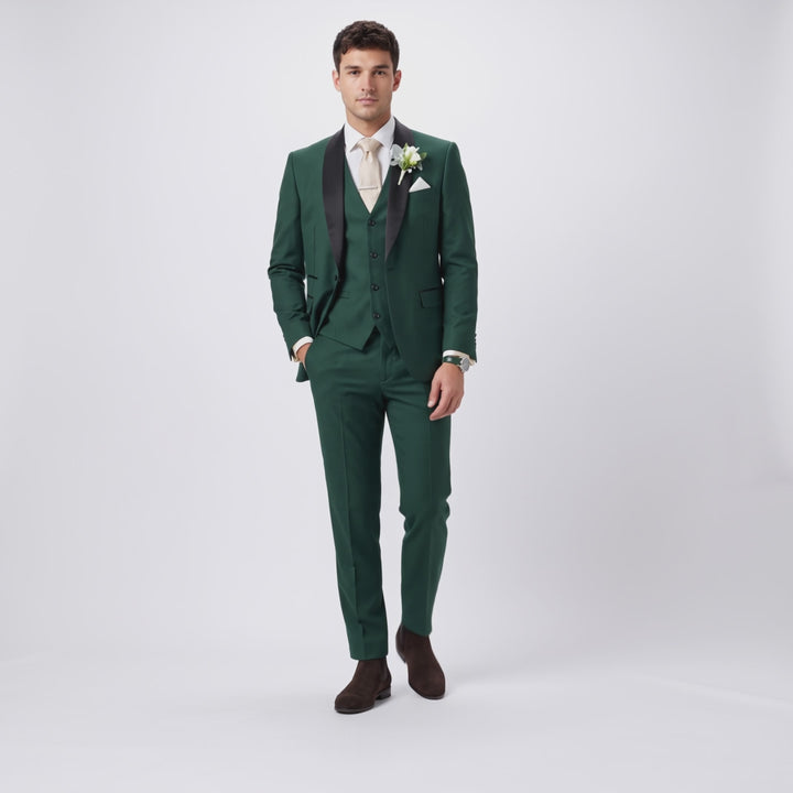 Menseventwear Fashion 3 Pieces Mens Suit Flat Shawl Lapel Tuxedos (Blazer+vest+Pants)