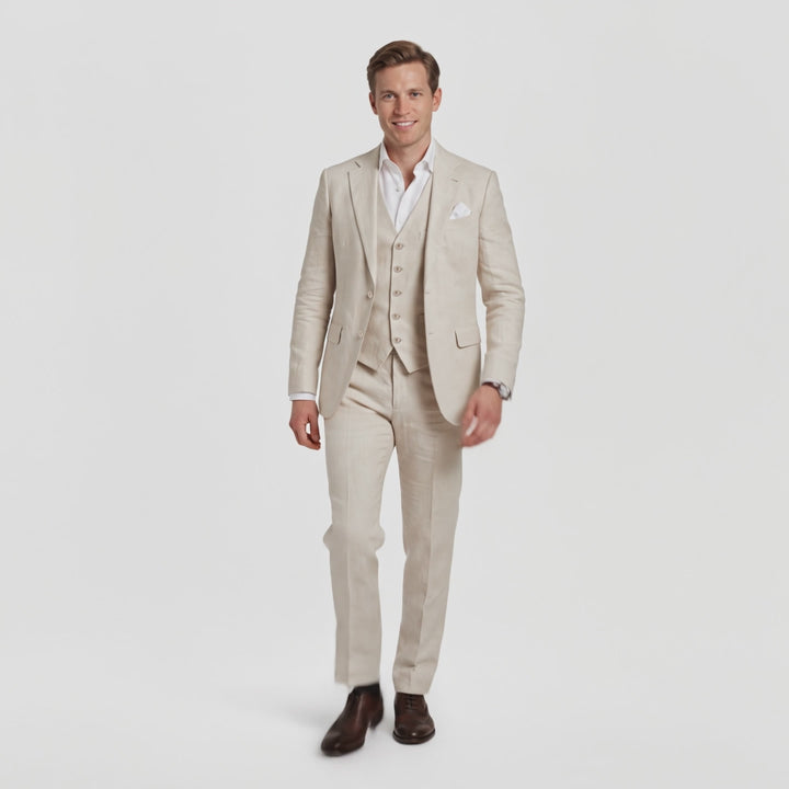 Menseventwear Formal 3 Pieces Men’s Suit Flat Linen Notch Lapel Suit (Blazer+Vest+Pants)