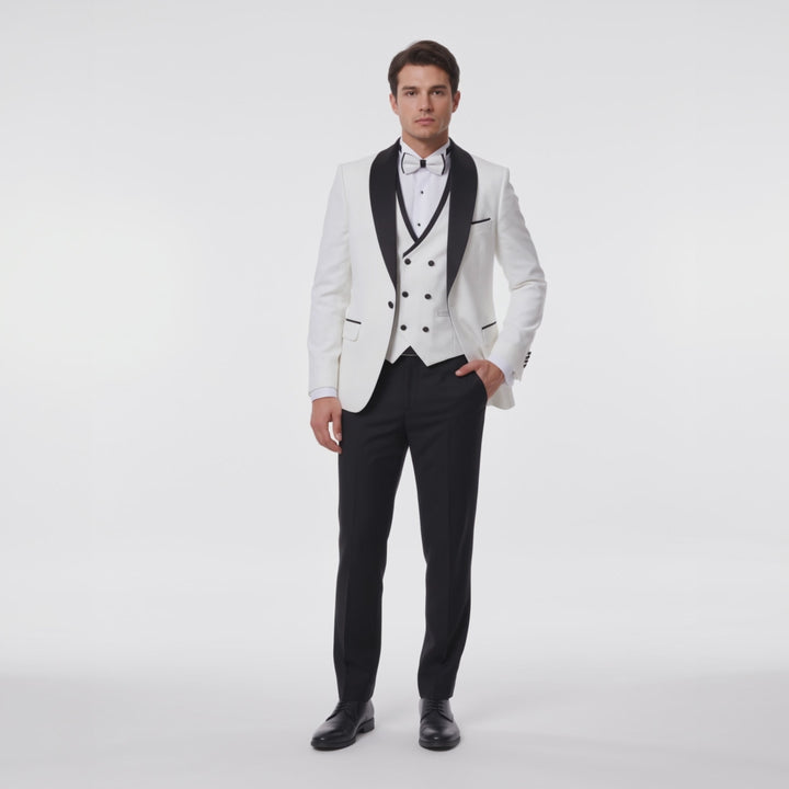 Menseventwear Formal 3 Pieces Mens Suit Flat Shawl Lapel Tuxedos For Party (Blazer+vest+Pants)