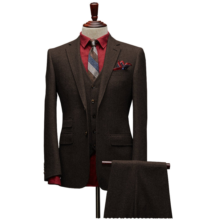 Vintage Classical 3 Pieces Mens Suit Herringbone Tweed Notch Lapel Tuxedos (Blazer+vest+Pants) mens event wear