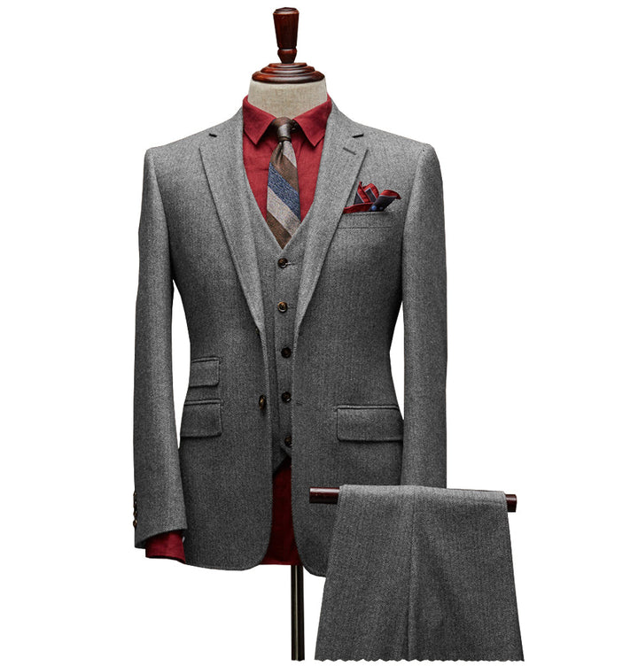 Vintage Classical 3 Pieces Mens Suit Herringbone Tweed Notch Lapel Tuxedos (Blazer+vest+Pants) mens event wear