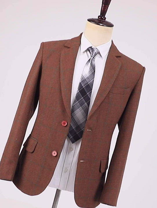 Men's 2 Pieces Formal Burgundy Plaid Notch Lapel Tuxedos for Wedding(Blazer+Pants)