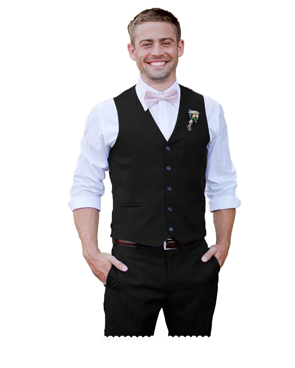 2 Pieces Mens Suit Flat V Neck Vest Suit For Wedding (Vest + Pants) mens event wear