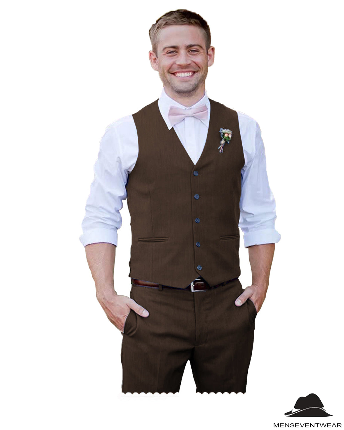 2 Pieces Mens Suit Flat V Neck Vest Suit For Wedding (Vest +