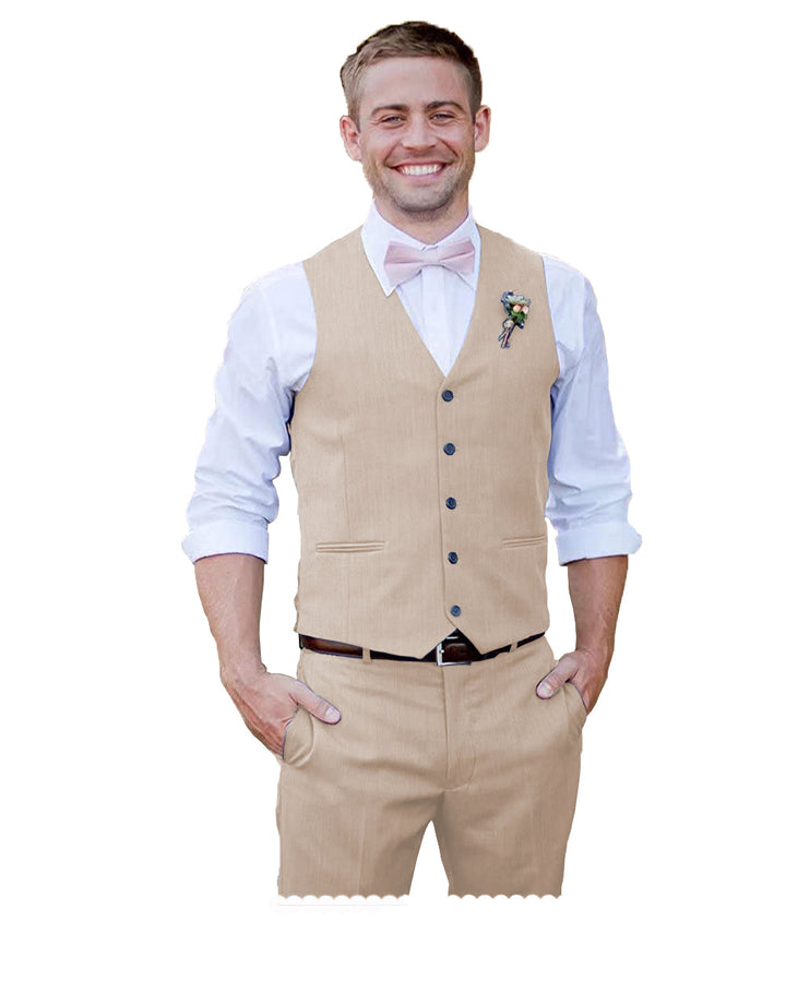 2 Pieces Mens Suit Flat V Neck Vest Suit For Wedding (Vest + Pants) mens event wear