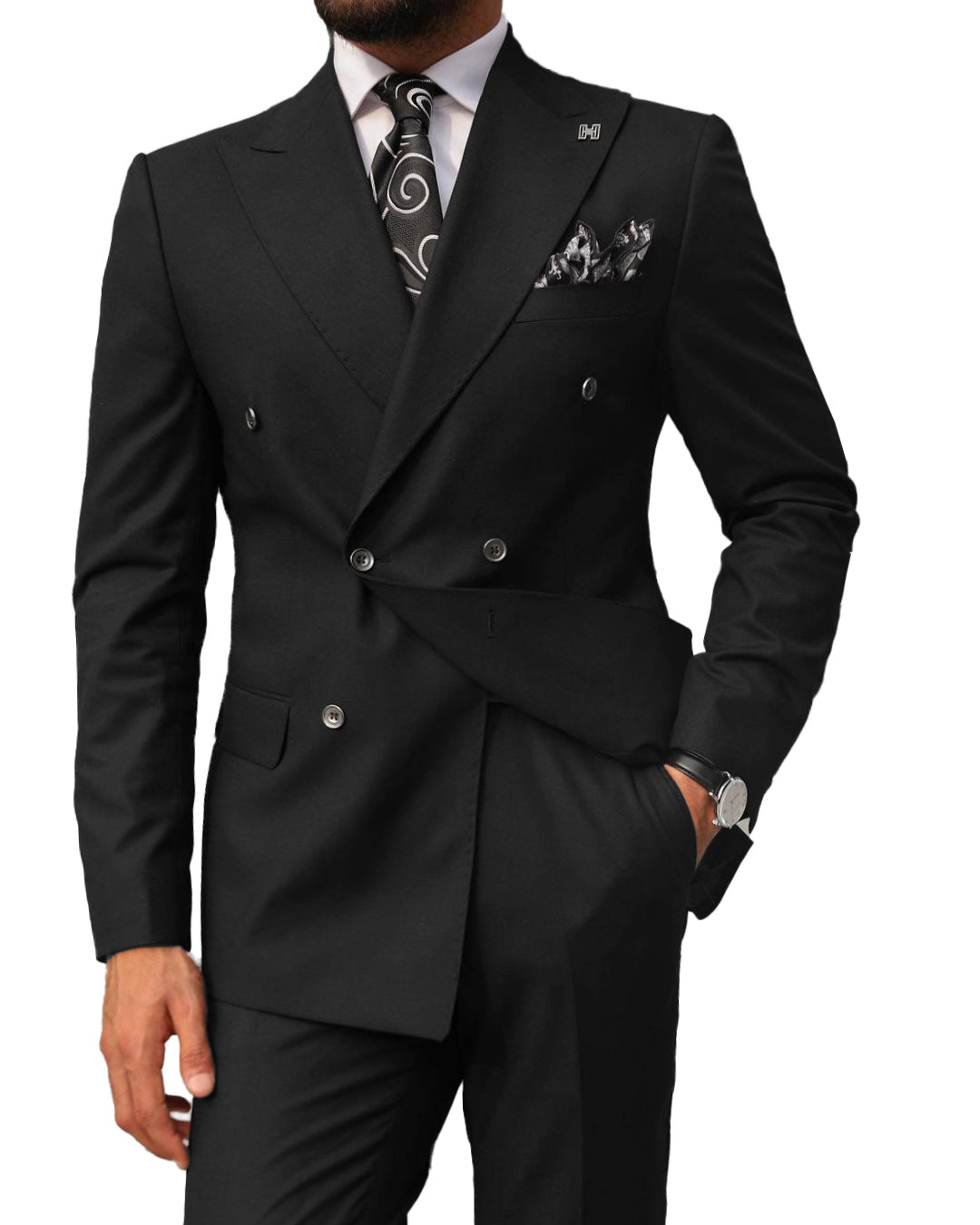 2 pieces Mens Suit Slim Fit Flat Double Breasted Peak Lapel Tuxedos(Blazer+Pants) mens event wear