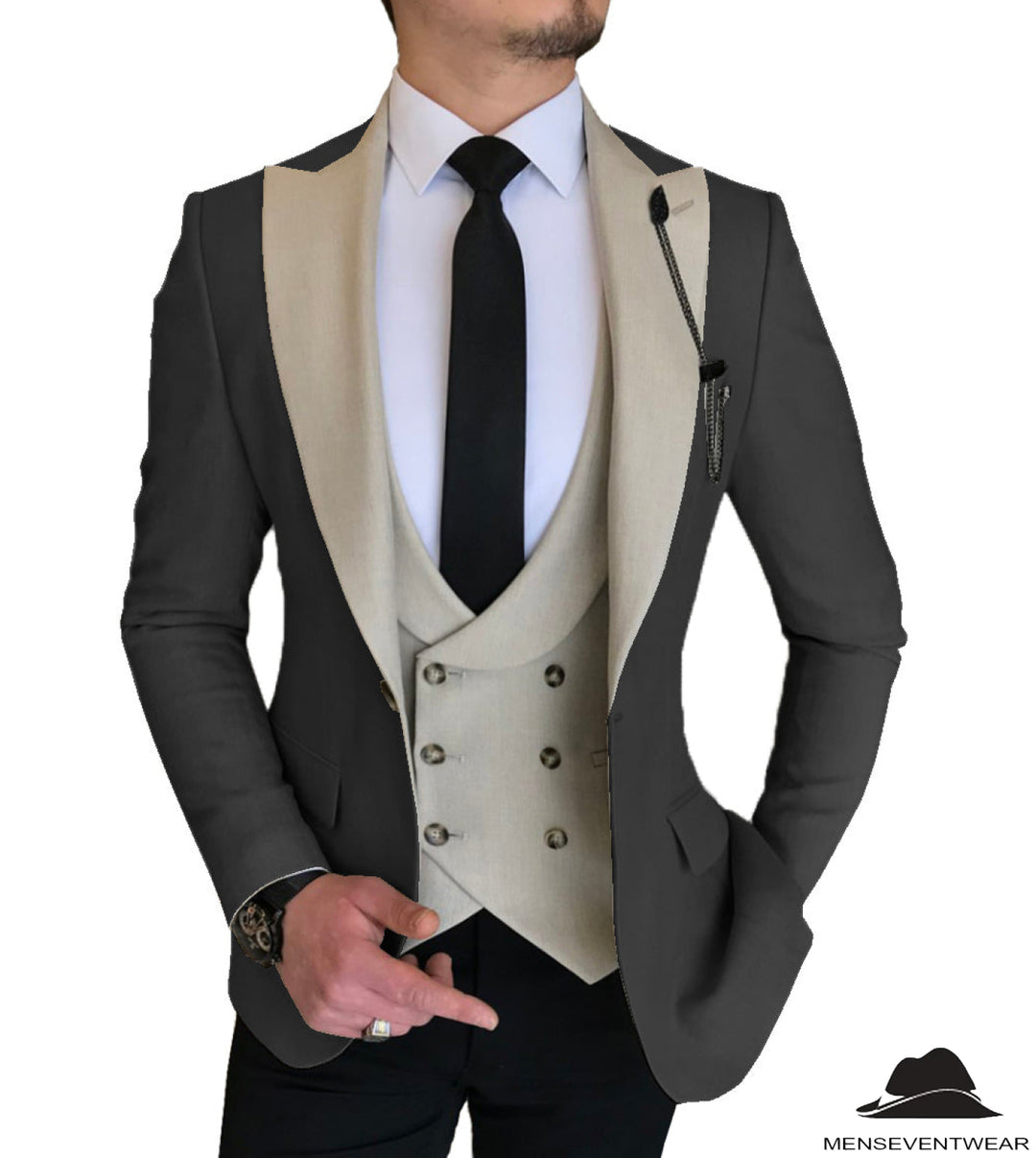 3 Piece Men's Suit Slim Fit Solid Peak Lapel Suit (Blazer + Vest + Pants) Adam Reed