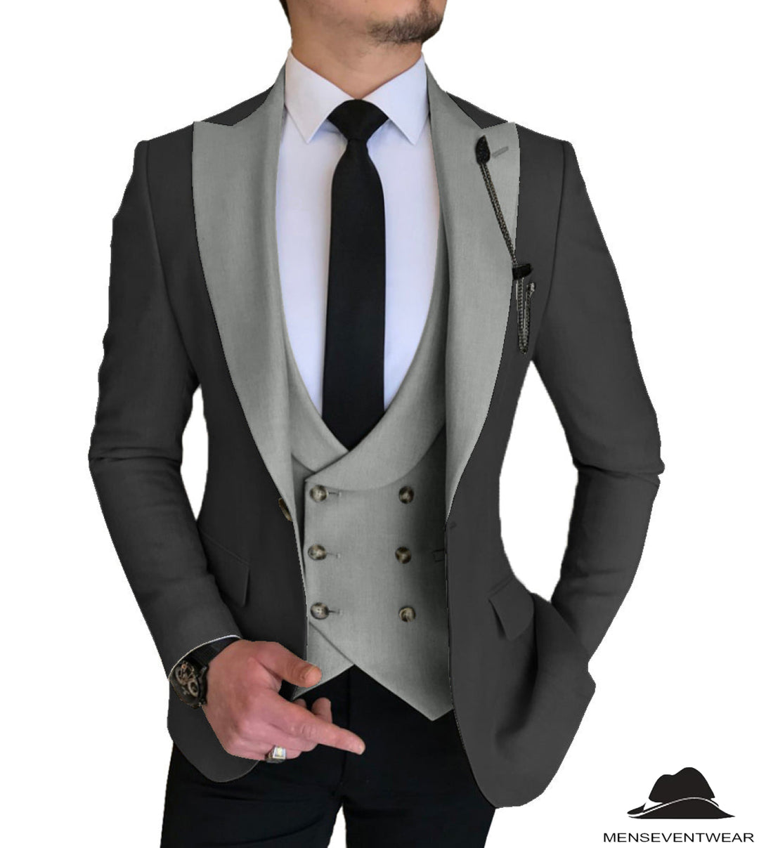 3 Piece Men's Suit Slim Fit Solid Peak Lapel Suit (Blazer + Vest + Pants) Adam Reed