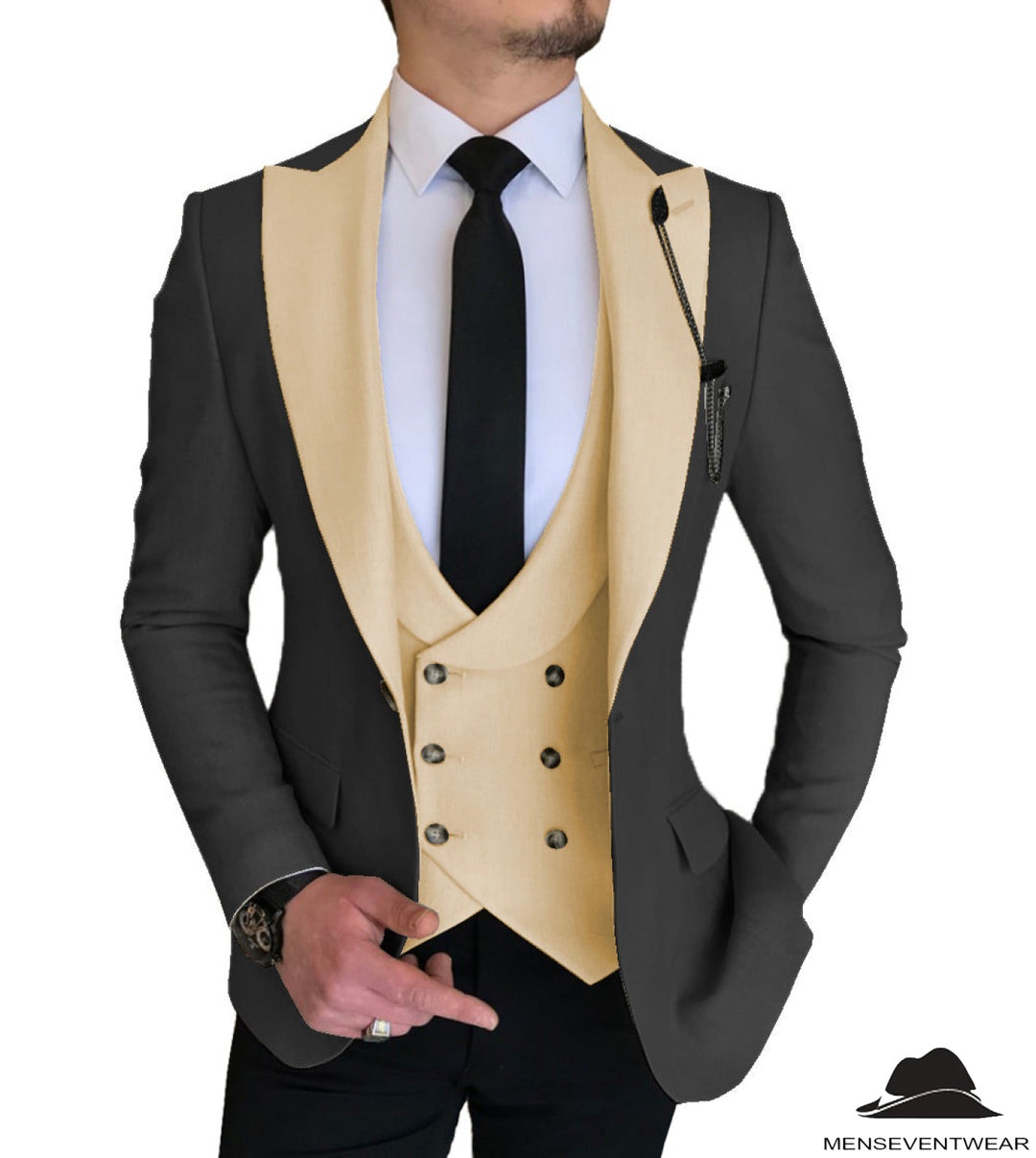 3 Piece Men's Suit Slim Fit Solid Peak Lapel Suit (Blazer + Vest + Pants) Adam Reed