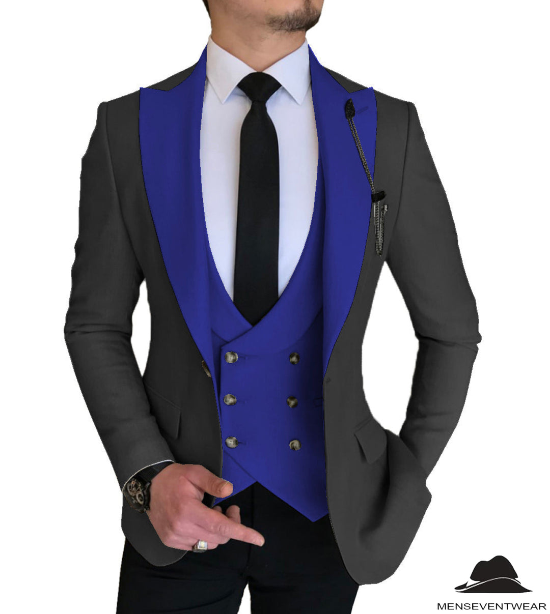 3 Piece Men's Suit Slim Fit Solid Peak Lapel Suit (Blazer + Vest + Pants) Adam Reed