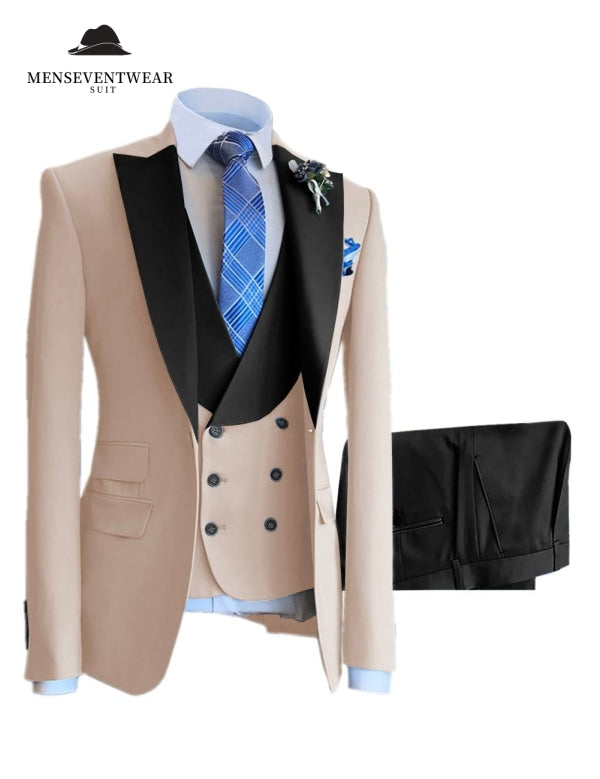 3 Piece Mens Suit Slim Fit Solid Peak lapel Suit (Blazer + Vest + Pants) Adam Reed