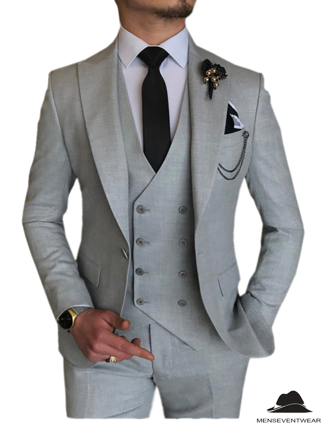 3 Piece Mens Suit Slim Fit Solid Peak Lapel Suit (Blazer + Vest + Pants) Adam Reed