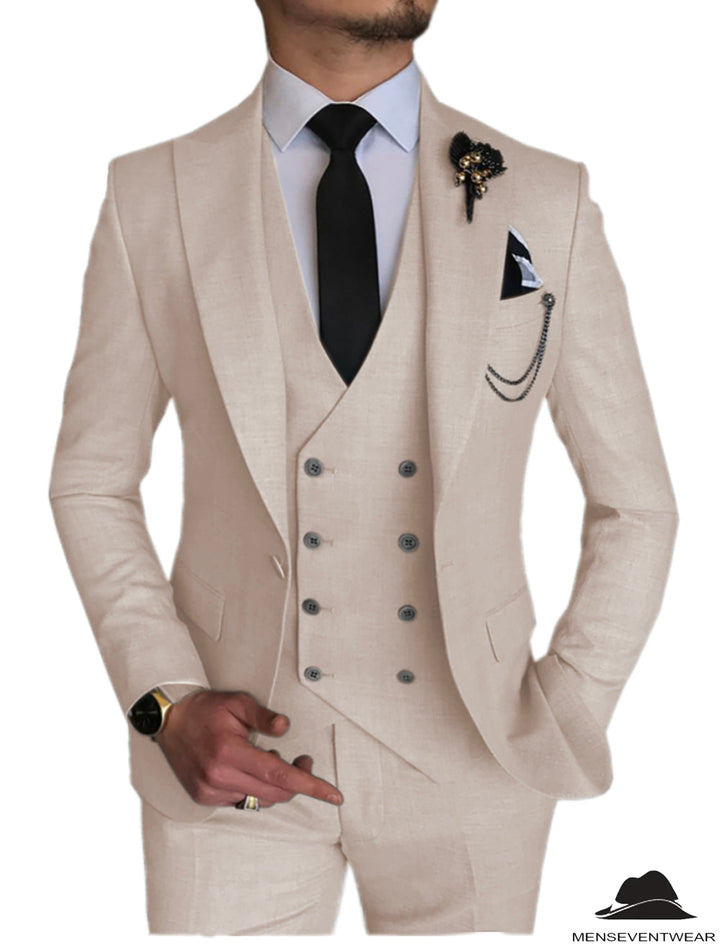 3 Piece Mens Suit Slim Fit Solid Peak Lapel Suit (Blazer + Vest + Pants) Adam Reed