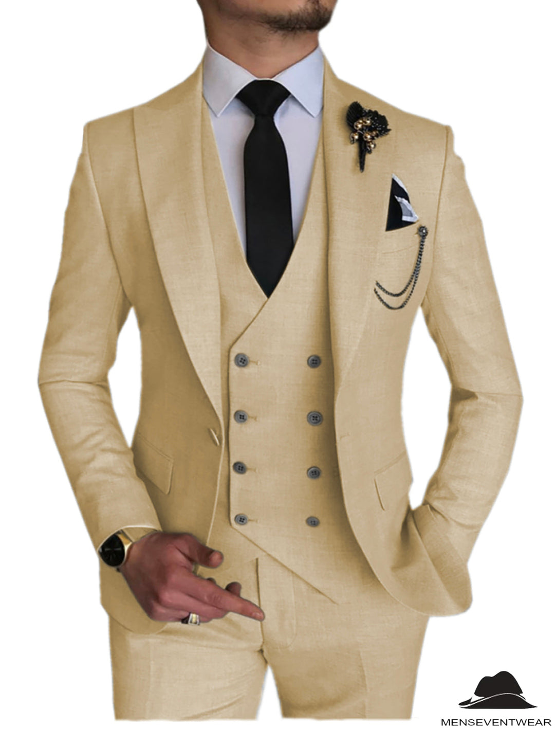 3 Piece Mens Suit Slim Fit Solid Peak Lapel Suit (Blazer + Vest + Pants) Adam Reed