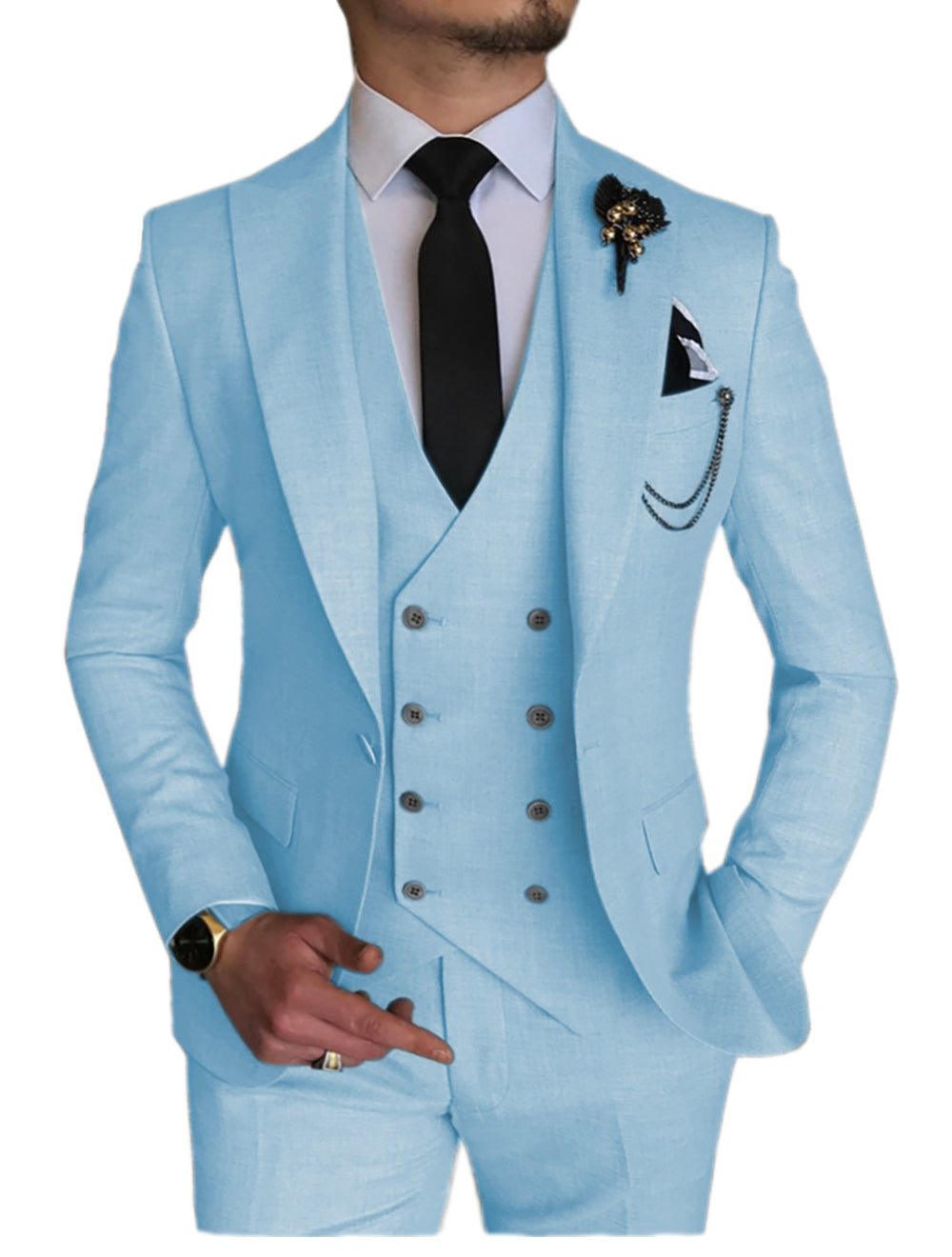 3 Piece Mens Suit Slim Fit Solid Peak Lapel Suit (Blazer + Vest + Pants) -  Menseventwear – mens event wear