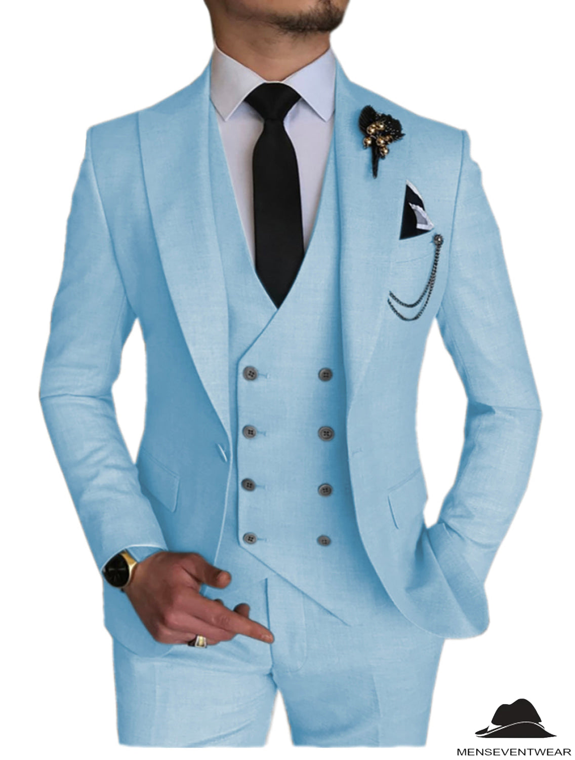 3 Piece Mens Suit Slim Fit Solid Peak Lapel Suit (Blazer + Vest + Pants) -  Menseventwear – mens event wear