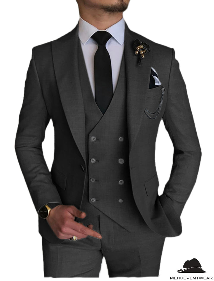 3 Piece Mens Suit Slim Fit Solid Peak Lapel Suit (Blazer + Vest + Pants) Adam Reed