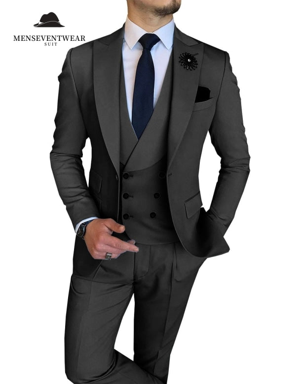3 Piece Mens Suit Slim Fit Vest Solid Peak lapel Suit (Blazer + Vest + Pants) Adam Reed