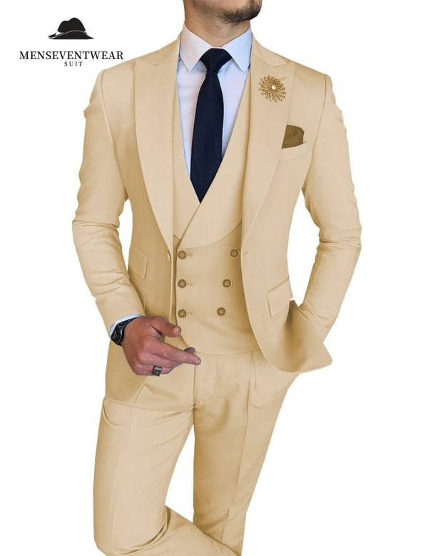 3 Piece Mens Suit Slim Fit Vest Solid Peak lapel Suit (Blazer + Vest + Pants) Adam Reed