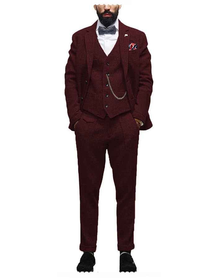 3 Pieces Classic Mens Suit Herringbone Notch Lapel Blazer (Blazer+vest+Pants) mens event wear