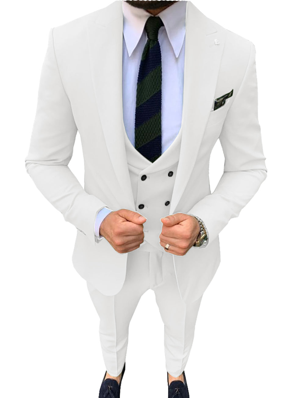 3 Pieces Mens Suit Slim Fit Solid Peak Lapel Tuxedos (Blazer+vest+Pants) mens event wear