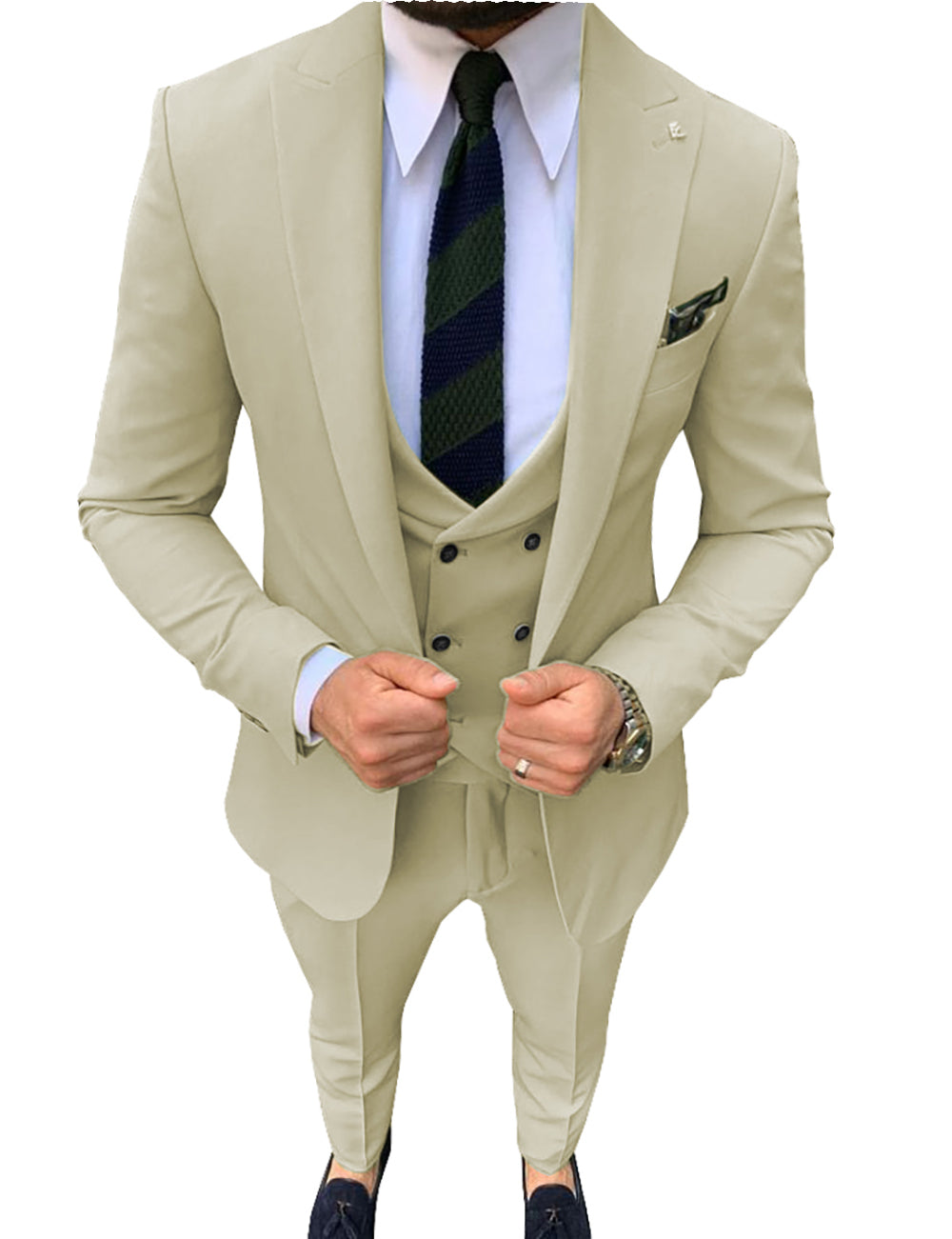 3 Pieces Mens Suit Slim Fit Solid Peak Lapel Tuxedos (Blazer+vest+Pants) mens event wear