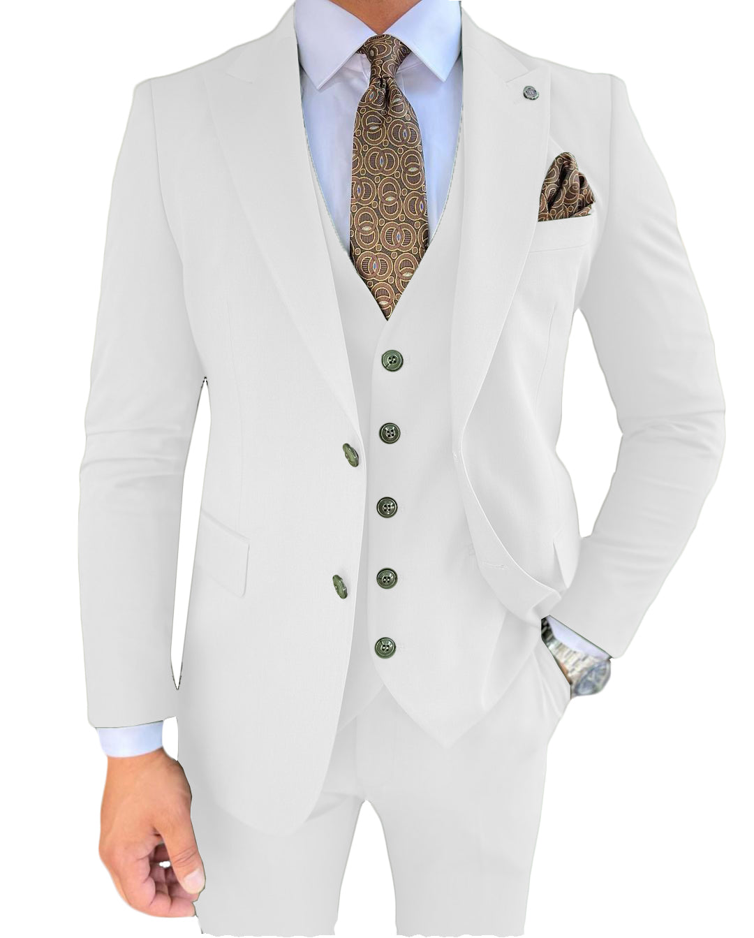 3 Pieces Mens Suit Slim Fit Solid Peak Lapel Tuxedos Groomsmen (Blazer+vest+Pants) mens event wear
