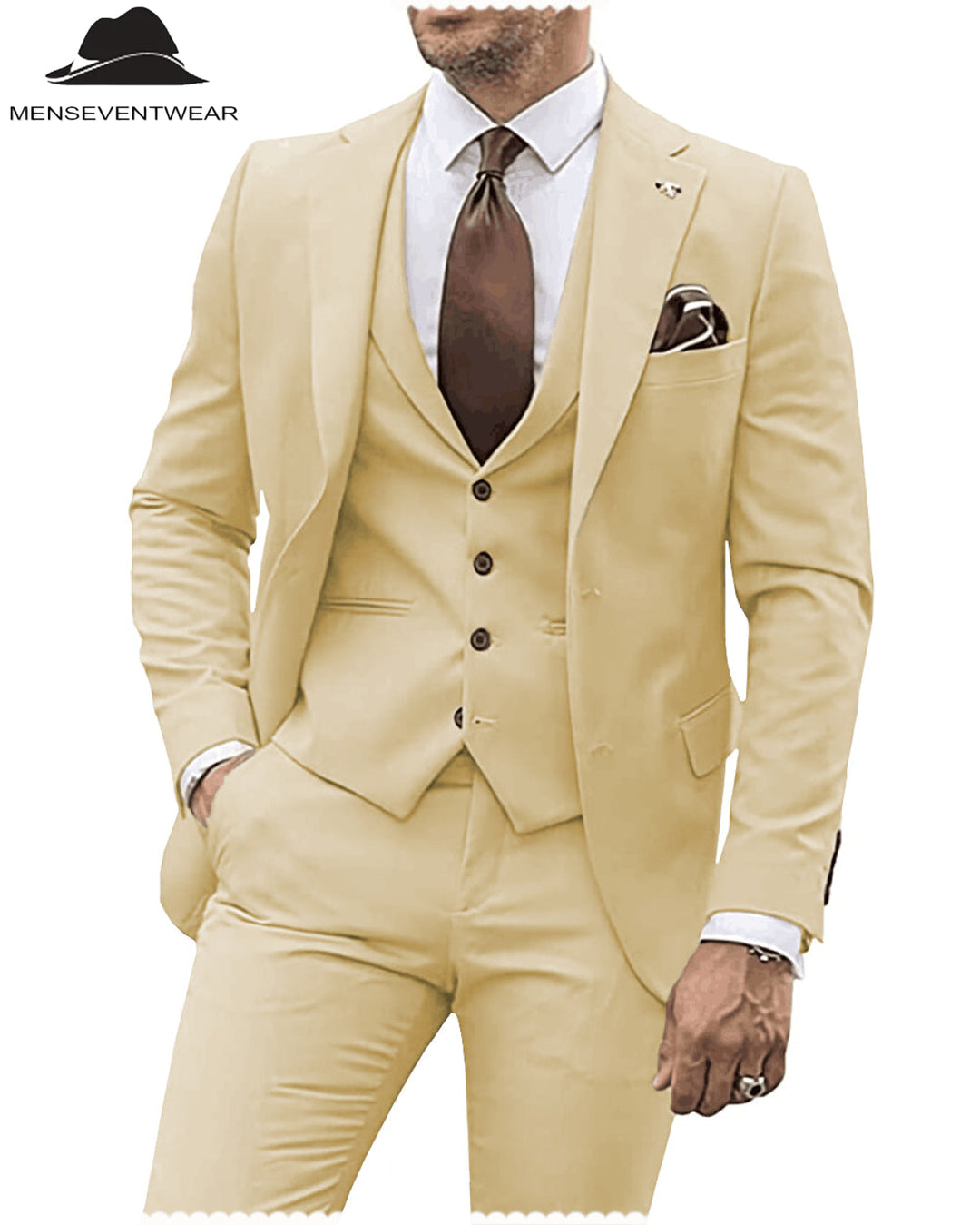 3 Pieces Mens Suit Solid Regular Fit Notch Lapel Tuxedo (Blazer + Vest + Pants) mens event wear