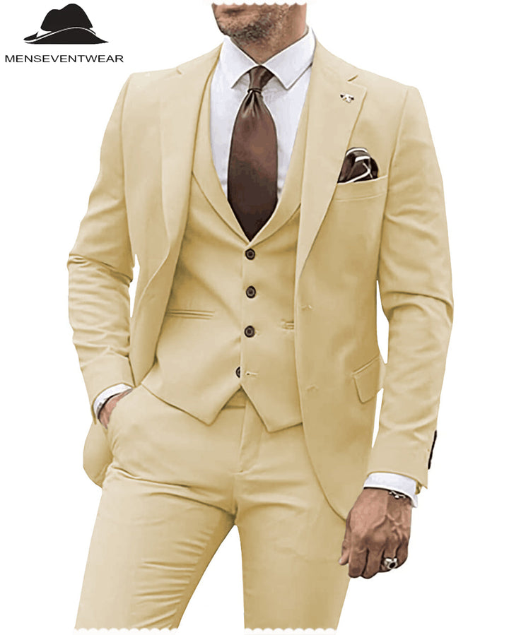 3 Pieces Mens Suit Solid Regular Fit Notch Lapel Tuxedo (Blazer + Vest + Pants) mens event wear