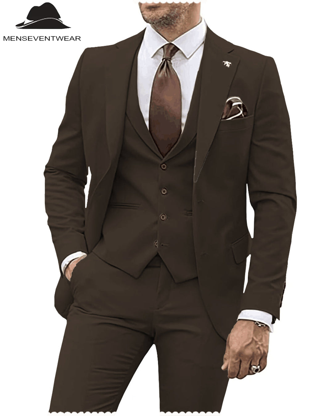 3 Pieces Mens Suit Solid Regular Fit Notch Lapel Tuxedo (Blazer + Vest + Pants) mens event wear