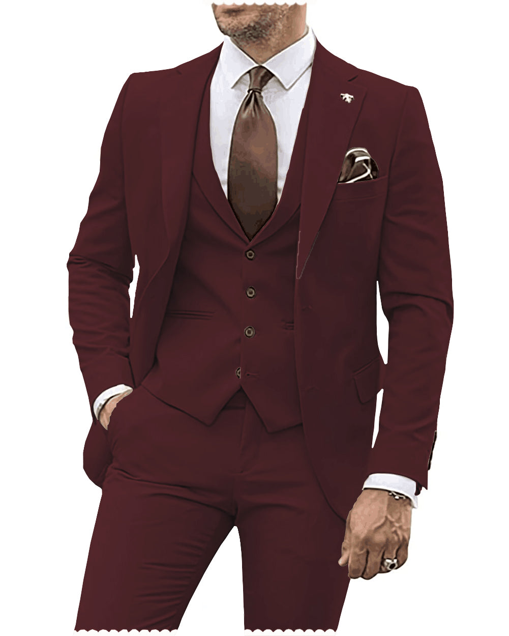3 Pieces Mens Suit Solid Regular Fit Notch Lapel Tuxedo (Blazer + Vest + Pants) mens event wear