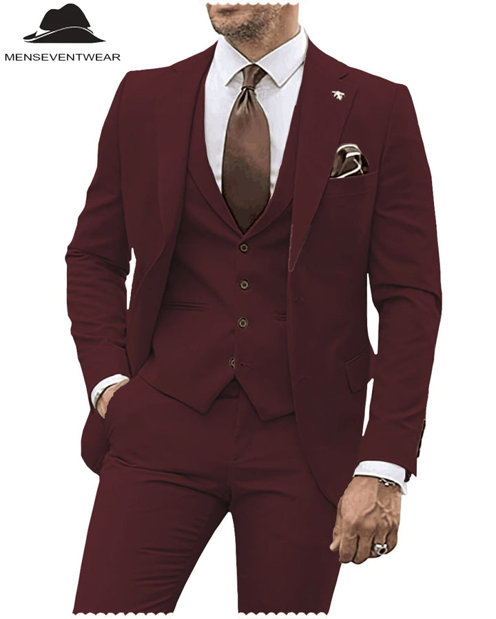 3 Pieces Mens Suit Solid Regular Fit Notch Lapel Tuxedo (Blazer + Vest + Pants) mens event wear