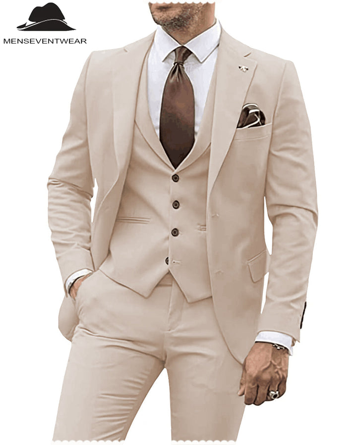 3 Pieces Mens Suit Solid Regular Fit Notch Lapel Tuxedo (Blazer + Vest + Pants) mens event wear